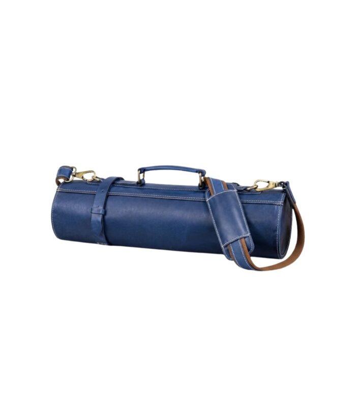 Personalized Blue Leather Knife Roll With Shoulder Strap