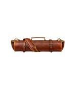 Walnut Brown Leather Chef Knife Roll with 10 Slots & Shoulder Strap