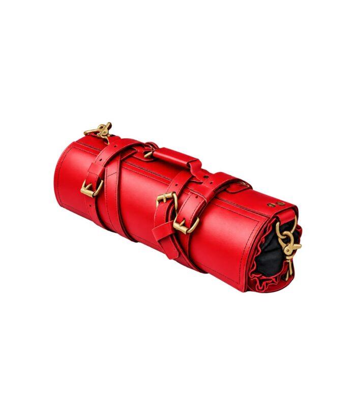 Black and Red Two-Tone Leather Chef Knife Roll