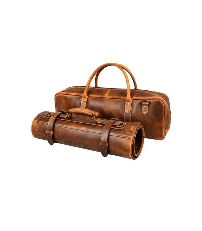 Brown Heritage Leather Knife Roll With Soft Padded
