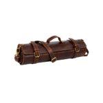 Dark Brown Leather Knife Roll With Shoulder Strap
