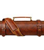 Walnut Brown Leather Chef Knife Roll with 10 Slots & Shoulder Strap - Image 3
