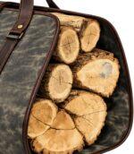 Waxed Canvas & Leather Firewood Log Bag - Image 3