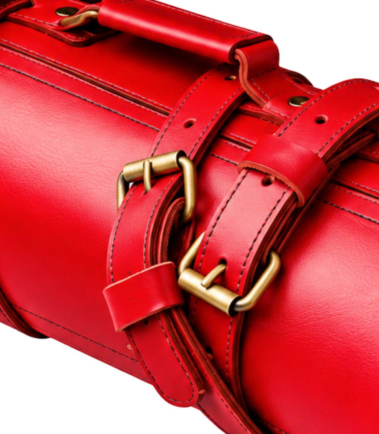 Black and Red Two-Tone Leather Chef Knife Roll - Image 3
