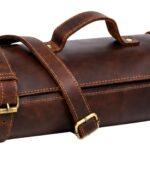 Dark Brown Leather Knife Roll With Shoulder Strap - Image 3