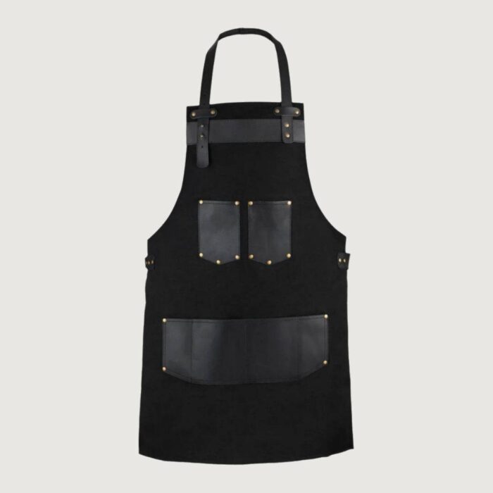 The Nottinghamshire Black Canvas Apron With Black Top Grain Leather Pocket - Image 2
