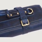 Personalized Blue Leather Knife Roll With Shoulder Strap - Image 2