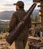 Dark Brown Leather Hunting Shotgun Case - Padded Sleeve - Image 4