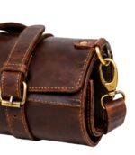 Dark Brown Leather Knife Roll With Shoulder Strap - Image 4