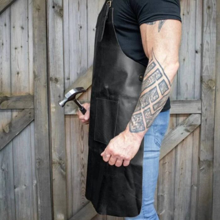 Double Pocket Leather Apron - Black - Image 4