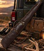 Dark Brown Leather Hunting Shotgun Case - Padded Sleeve - Image 5