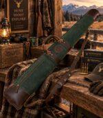 Two-Tone Brown & Green Leather Rifle Case - Padded Hunting Sleeve - Image 5