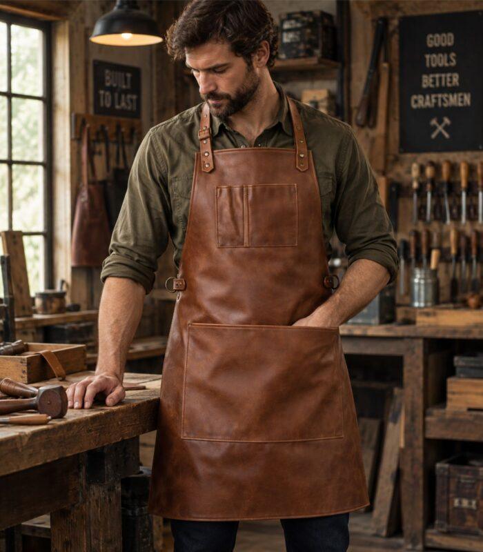 Front Pockets Yorkshire Full Grain Tan Brown Apron