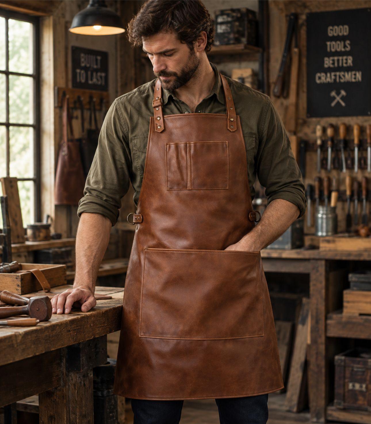 Front Pockets Yorkshire Full Grain Tan Brown Apron - Image 5