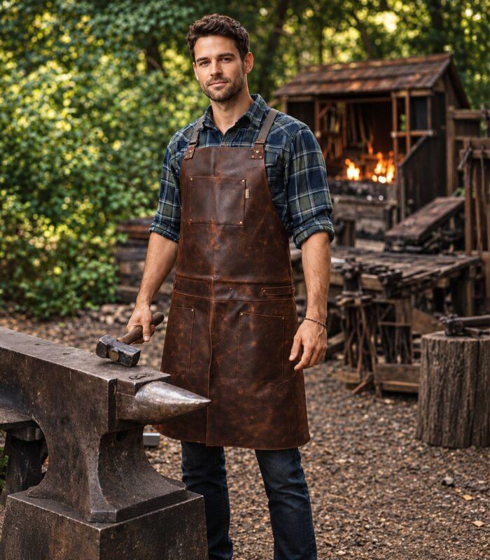 Classic Dark Brown Leather Apron