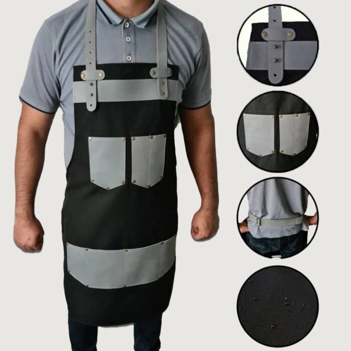 The Kent Black Canvas and Grey Leather Pocket Apron - Image 4
