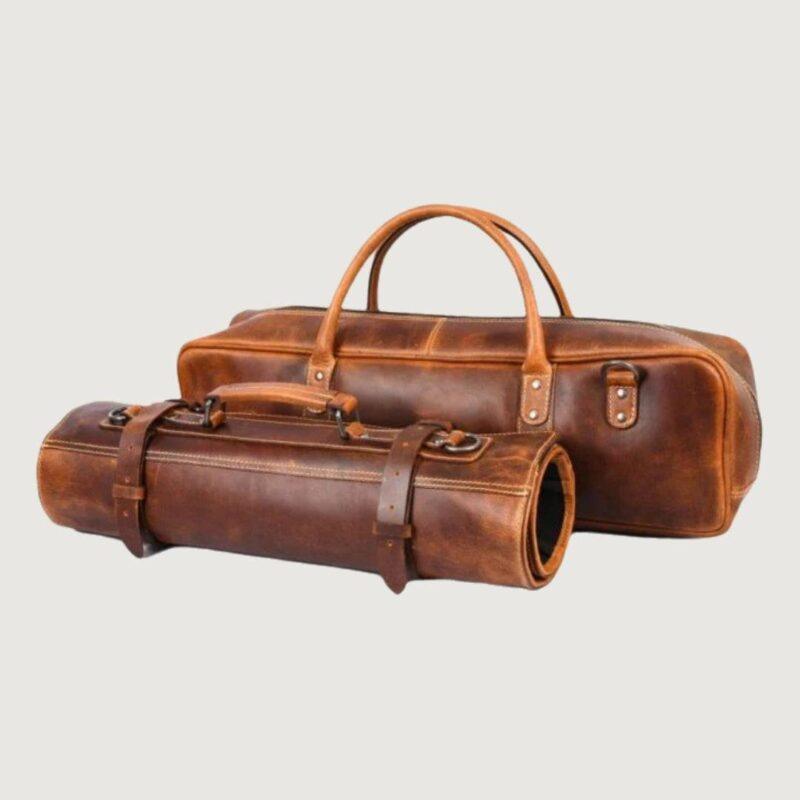 Brown Heritage Leather Knife Roll With Soft Padded