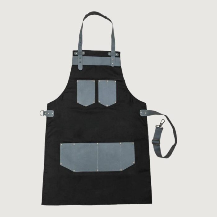 The Kent Black Canvas and Grey Leather Pocket Apron - Image 3