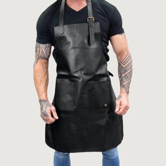 Double Pocket Leather Apron - Black - Image 3