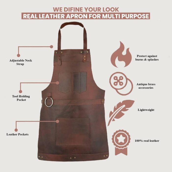 The Bristol Dark Brown Full Grain Leather Apron - Image 4