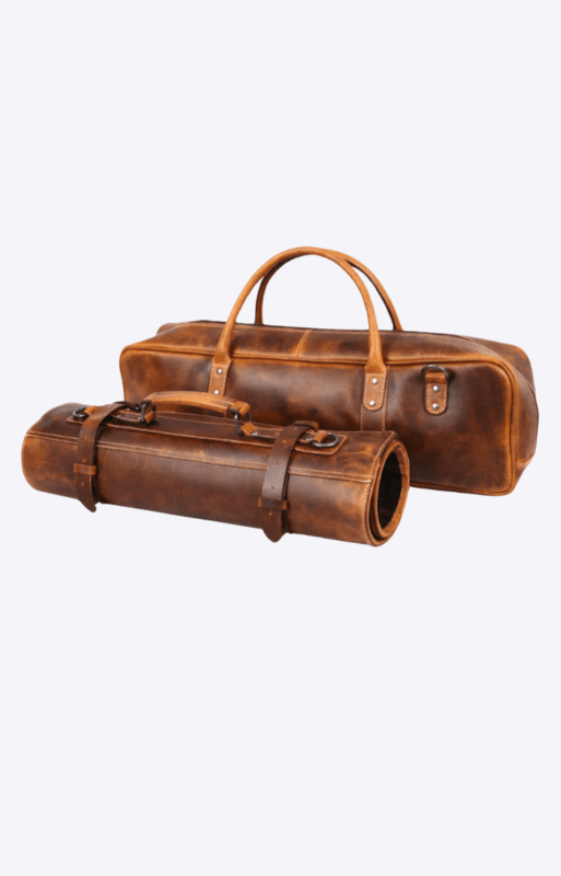 Brown Heritage Leather Knife Roll With Soft Padded