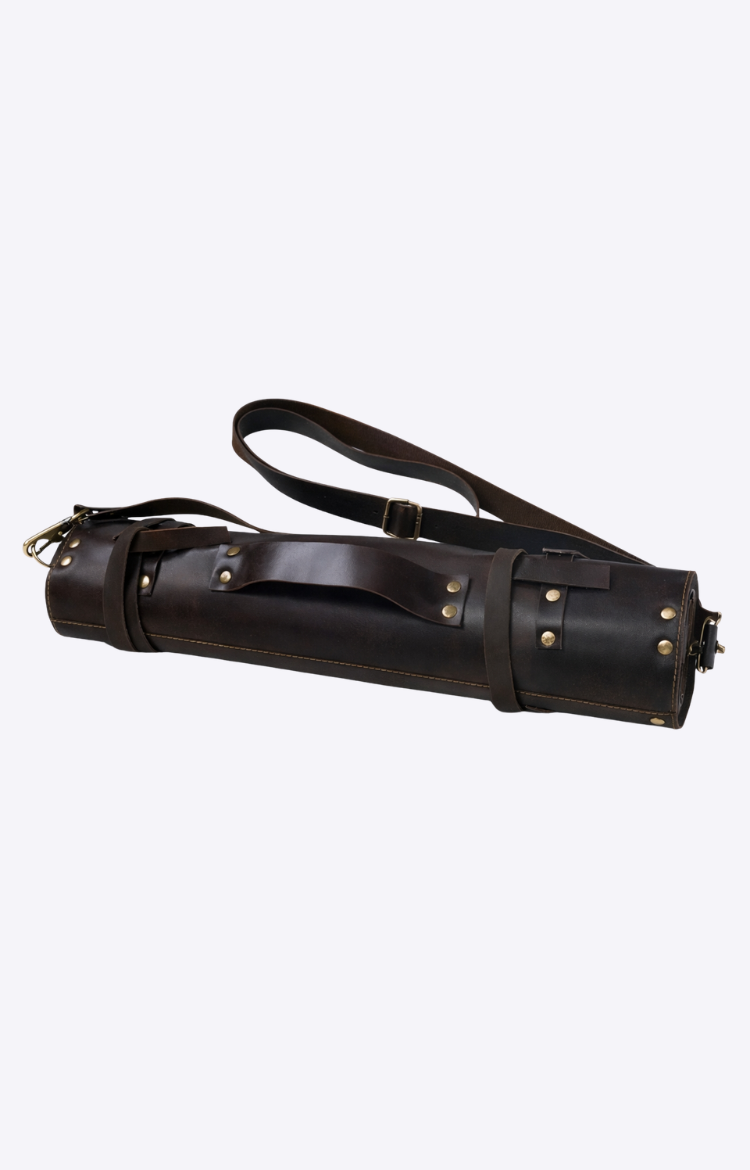 Dark Brown Leather Knife Roll With Shoulder Strap