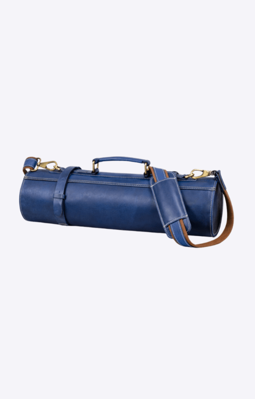 Personalized Blue Leather Knife Roll With Shoulder Strap