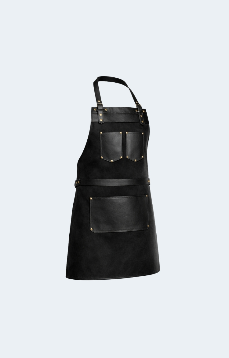 The Nottinghamshire Black Canvas Apron With Black Top Grain Leather Pocket