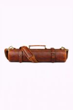 Walnut Brown Leather Chef Knife Roll with 10 Slots & Shoulder Strap