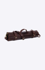 Dark Brown Leather Knife Roll With Shoulder Strap