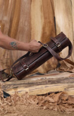 Dark Brown Leather Knife Roll With Shoulder Strap - Image 2