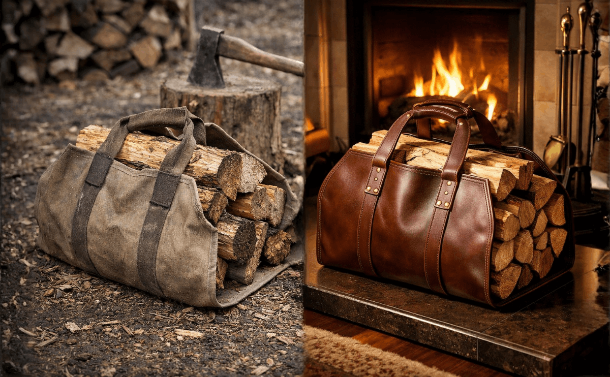 Leather vs Canvas Log Carrier