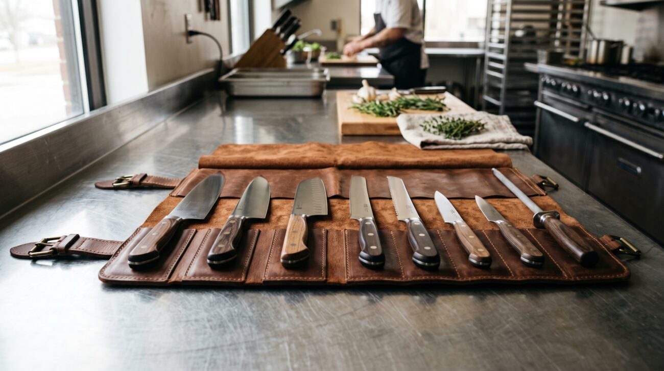 Organized Leather Knife Roll