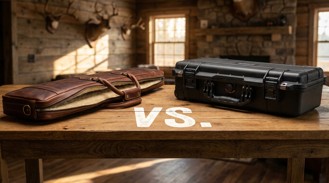 a photo depicting Leather Rifle Case vs Hard Case