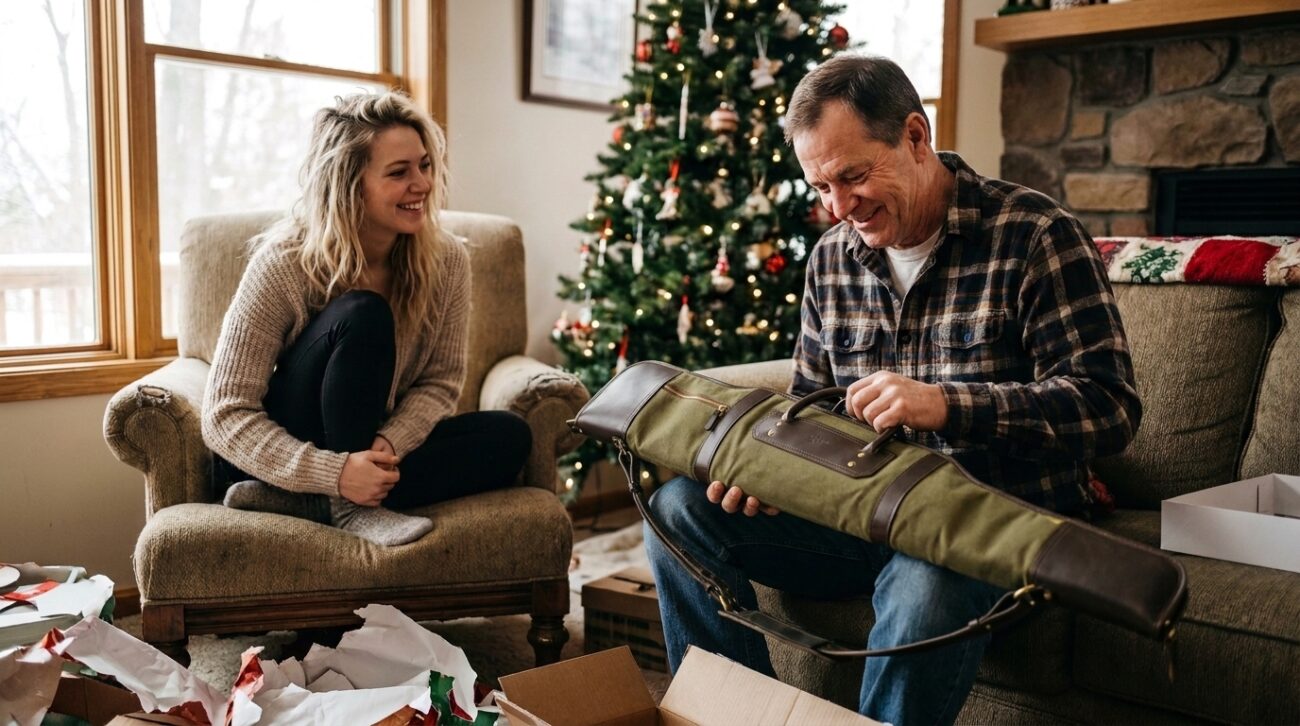a girl presenting her father Gifts for Hunters Under 250