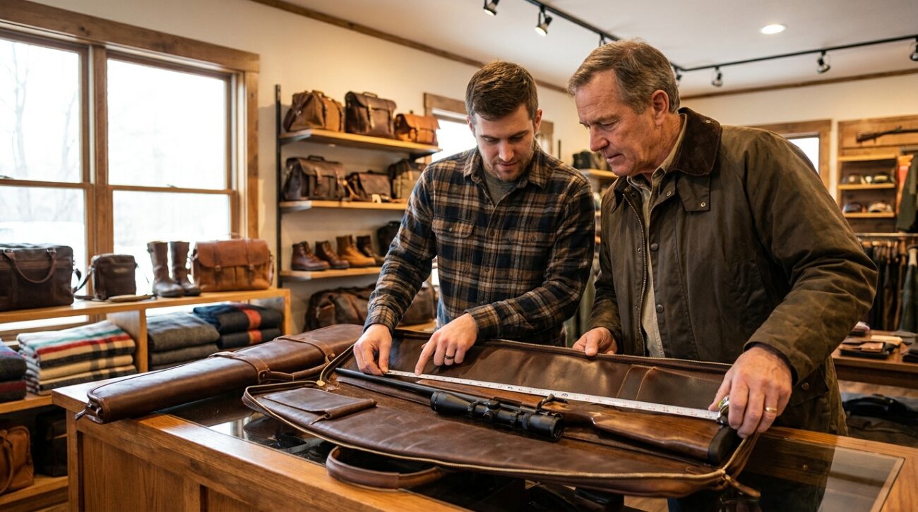 a man measures the rifle case sizes